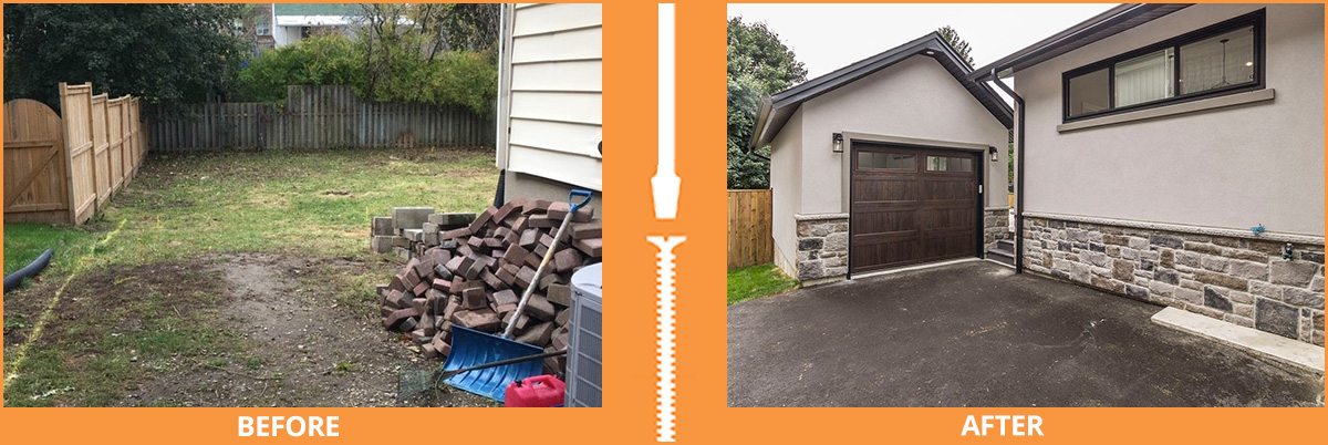 Fully constructed garage in backyard