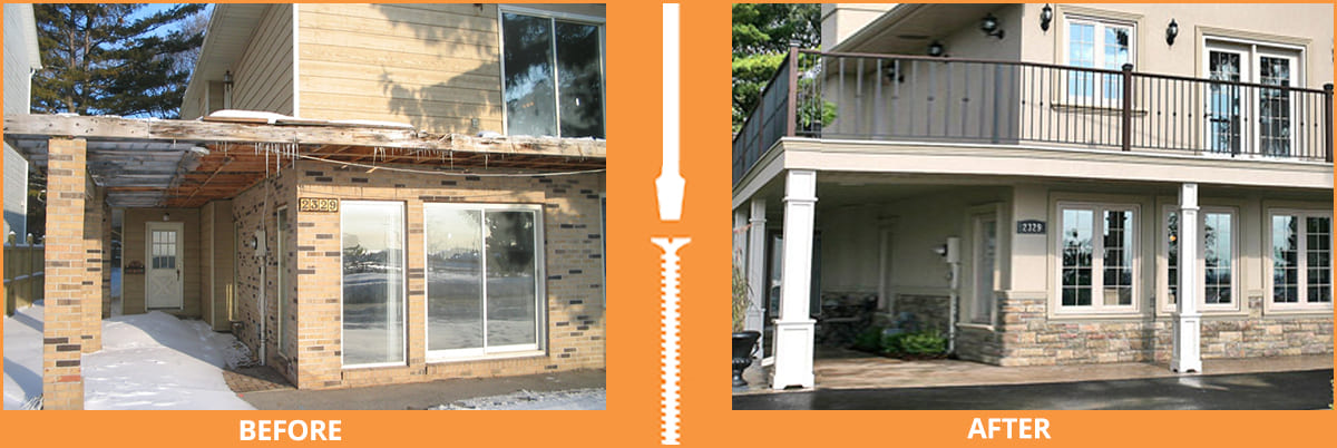 Before and after exterior renovation on historic cottage