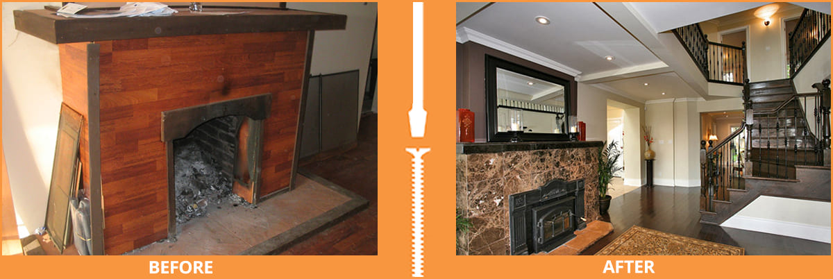 Fireplace before and after renovation