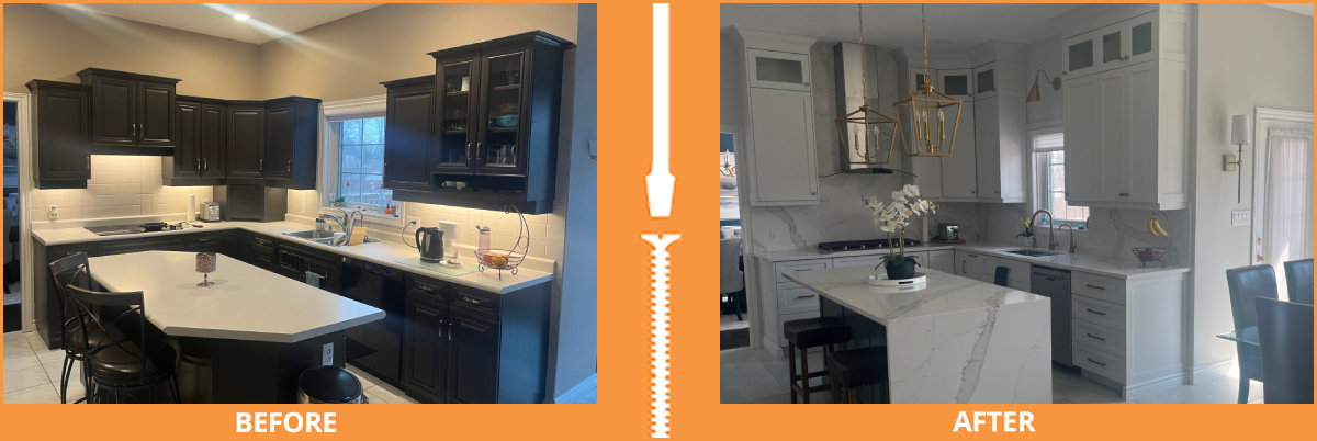 Before and after modern cabinets and stone counter