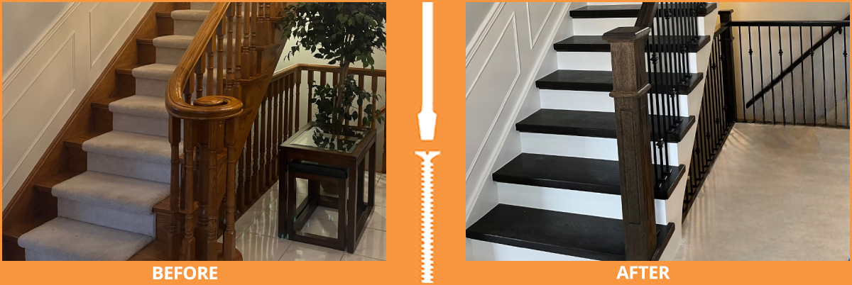 Before and after stair upgrade