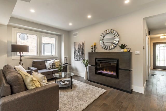 Chic mantel fireplace in living room