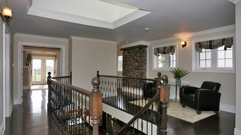 Upstairs hallway with skylight